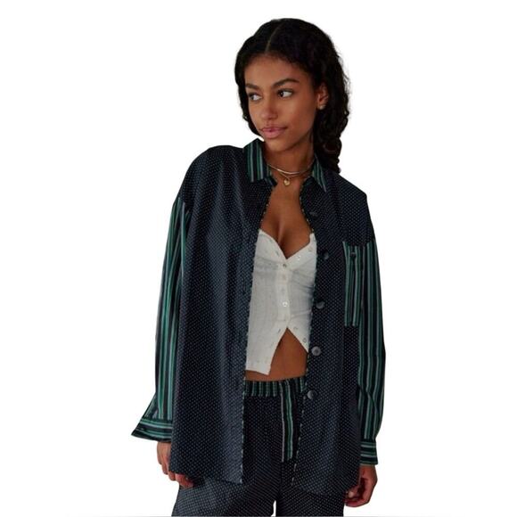 Free People Other - Free People Intimately Milk & Cookies Oversized PJ Shirt XS Button Up Lounge Top